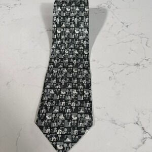 Vintage Disney World Mickey Mouse Faces Silk Necktie Gray Black Checkerboard Tie